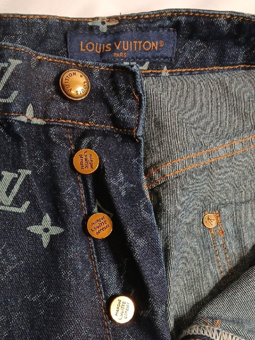 Louis Vuitton Navy Monogram Denim Shorts - Picture 2 of 5